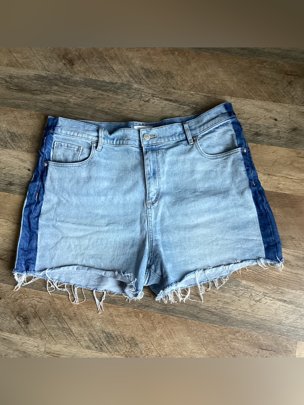 LOFT Light Blue Denim Shorts with Dark Blue Side Panels